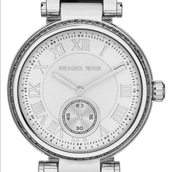 Michael Kors Skylar Crystal Bezel Bracelet Watch Silver 42mm - Picture 1 of 10